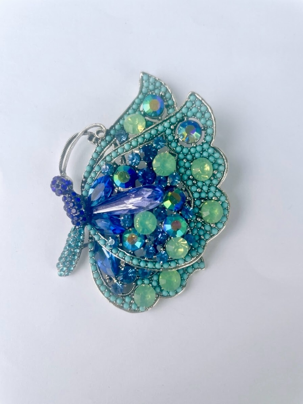 Turquoise & Blue Crystal Butterfly Brooch